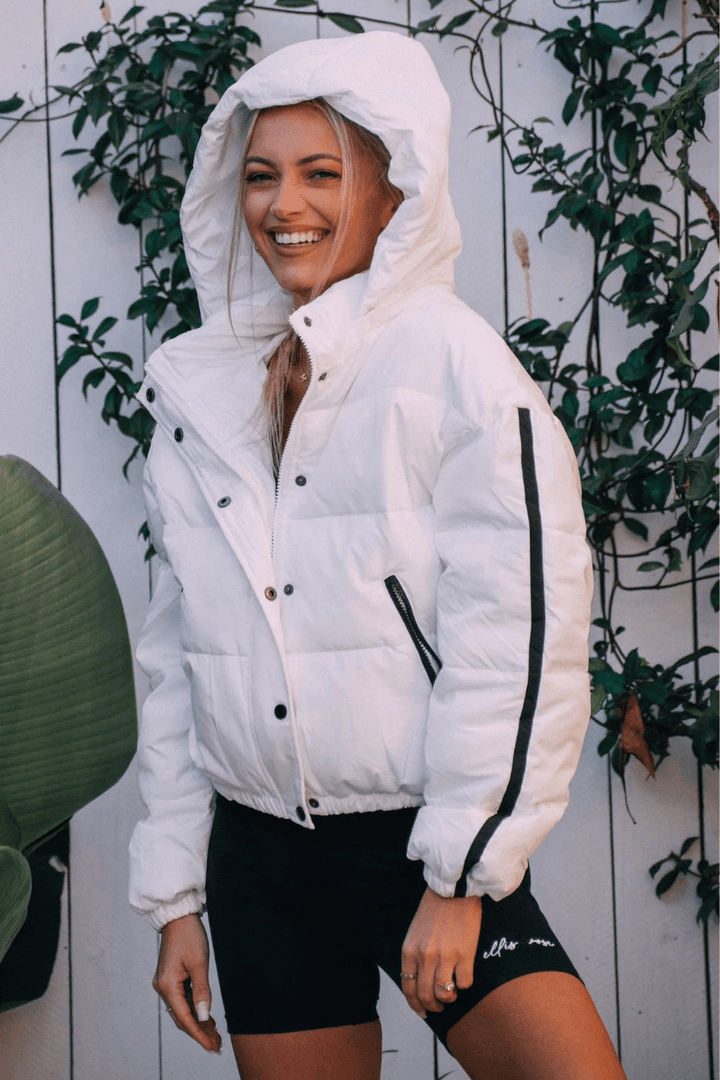 Queen Bee Puffer Hooded Jacket - White Outerwear