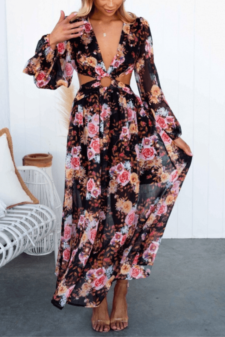 Island Hopping Maxi Dress - Black Floral Dresses
