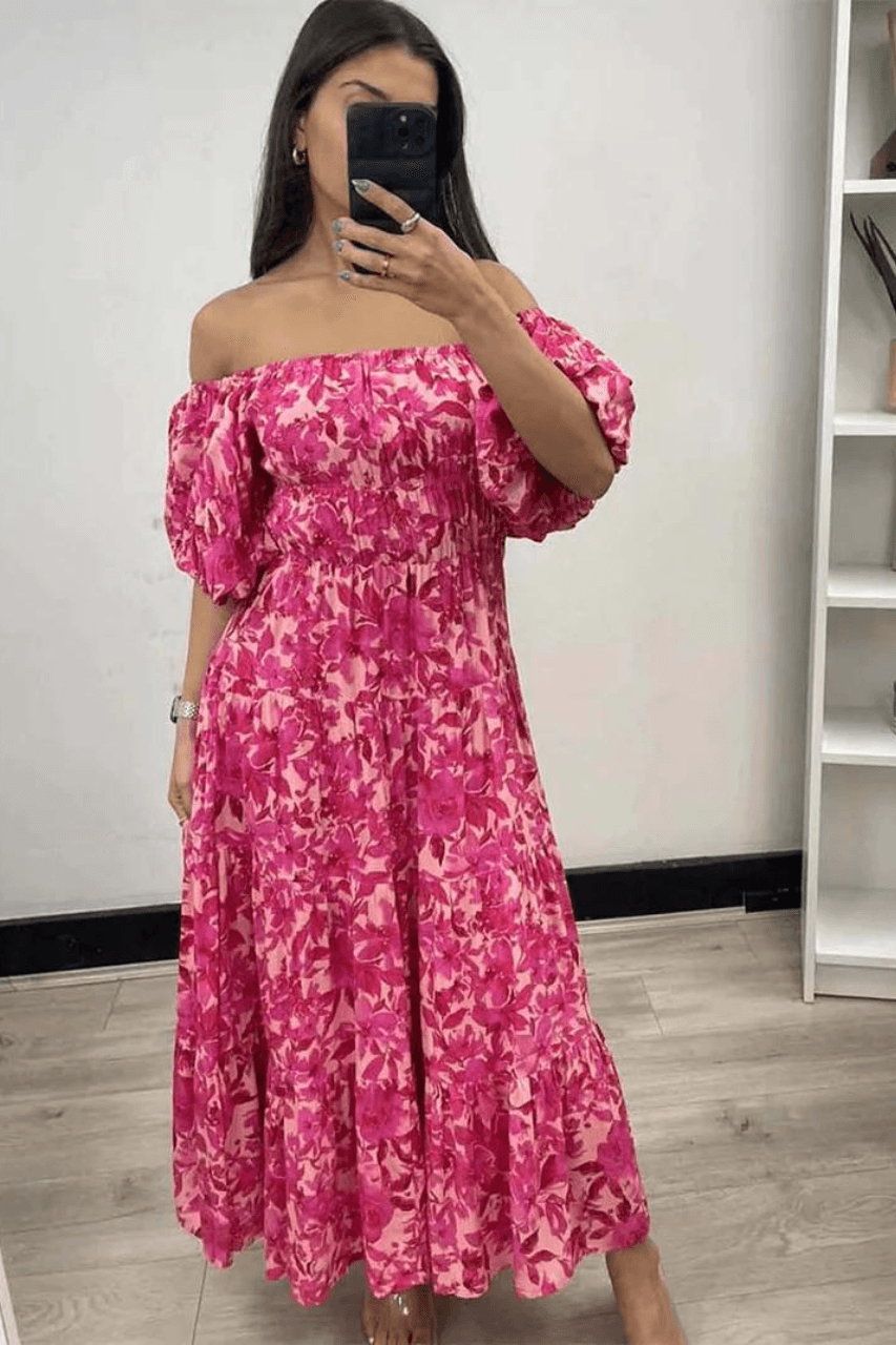 Blossom Off Shoulder Maxi Dress - Pink Floral Dresses