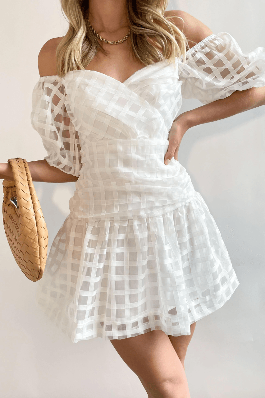 Steal Your Heart Off Shoulder Mini Dress - White Dresses
