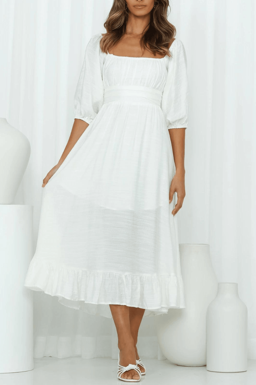 Treat Me Right Maxi Bow Dress - White Dresses