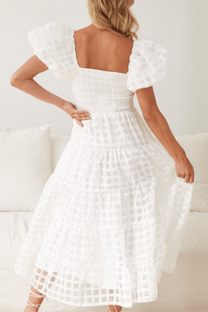 Oh Darling Off Shoulder Maxi Dress - White Check Dresses