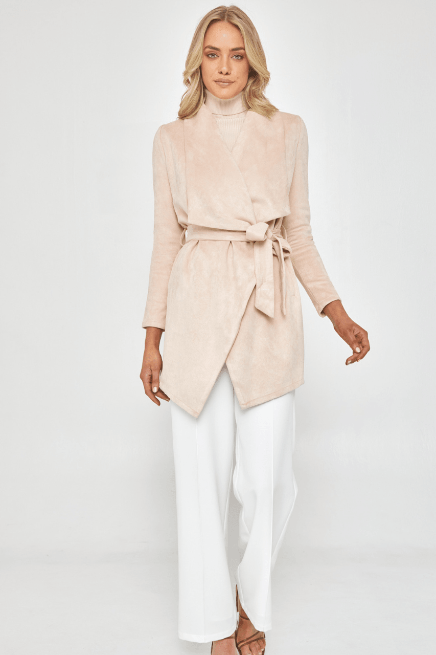 Find Me Suede Waterfall Wrap Coat - Camel Outerwear