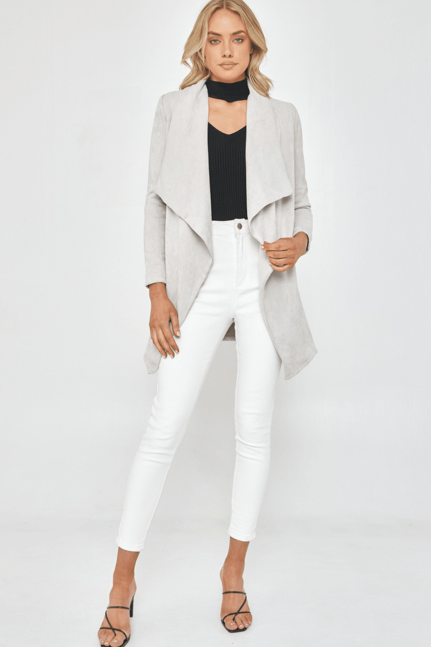 Find Me Suede Waterfall Wrap Coat - Grey Outerwear