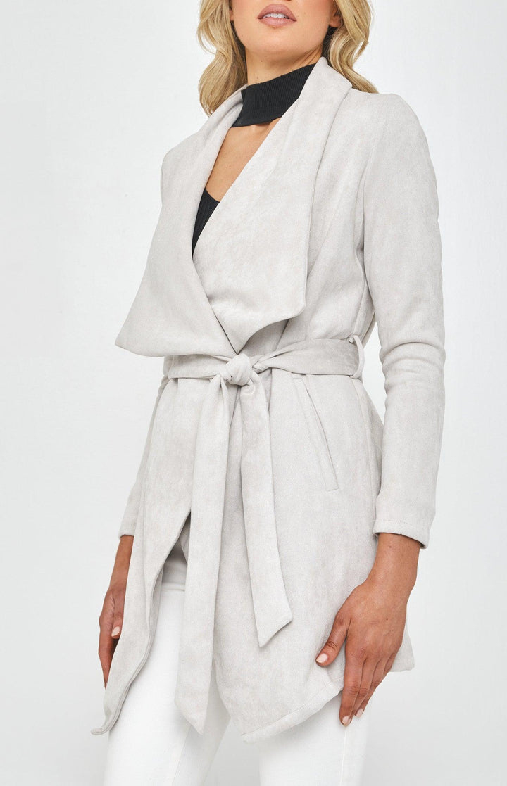 Find Me Suede Waterfall Wrap Coat - Grey Outerwear